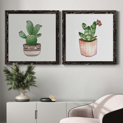 Boho Greenery III - ensemble de 2 peintures sur toile encadrées