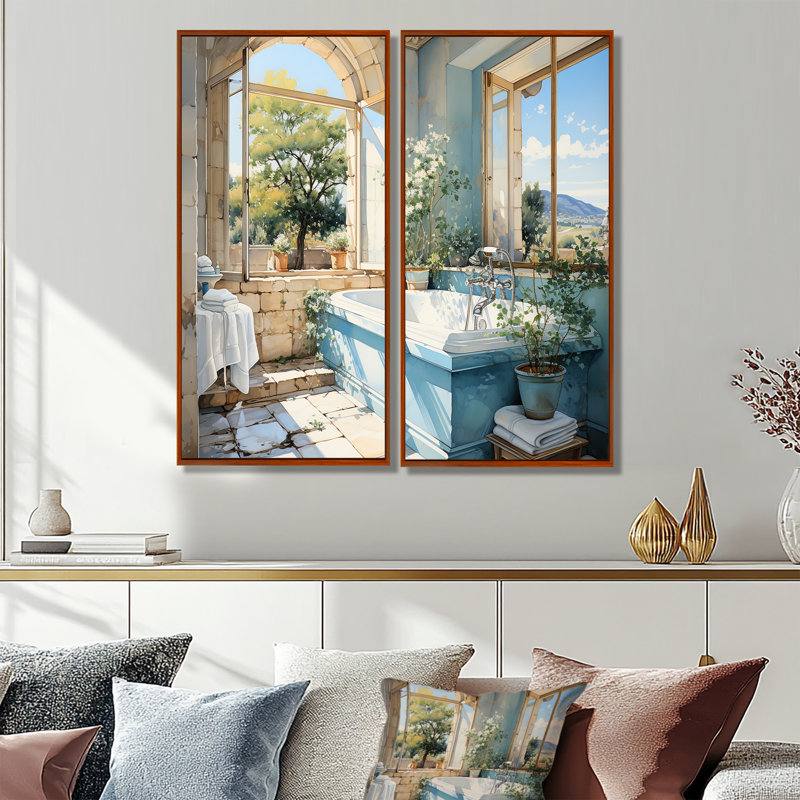 «Bathroom Bathroom Fresh» - art mural bleu, 20" H x 24" W, Brown, Framed Print without Mat