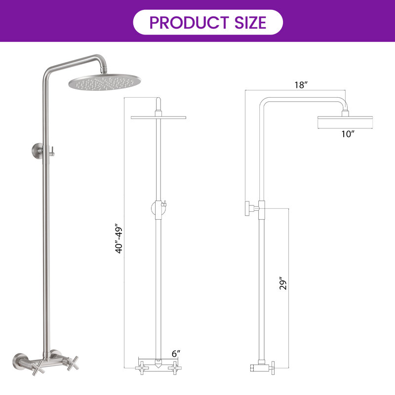 Ensemble de douche à pluie 48 po H 48 po, Nickel brossé