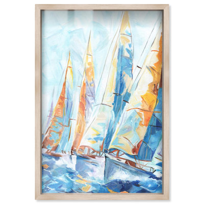 Through Wind and Waves Shadowbox Print Coastal Glam Decor by Art Remedy, Blonde Frame, 20 x 30
