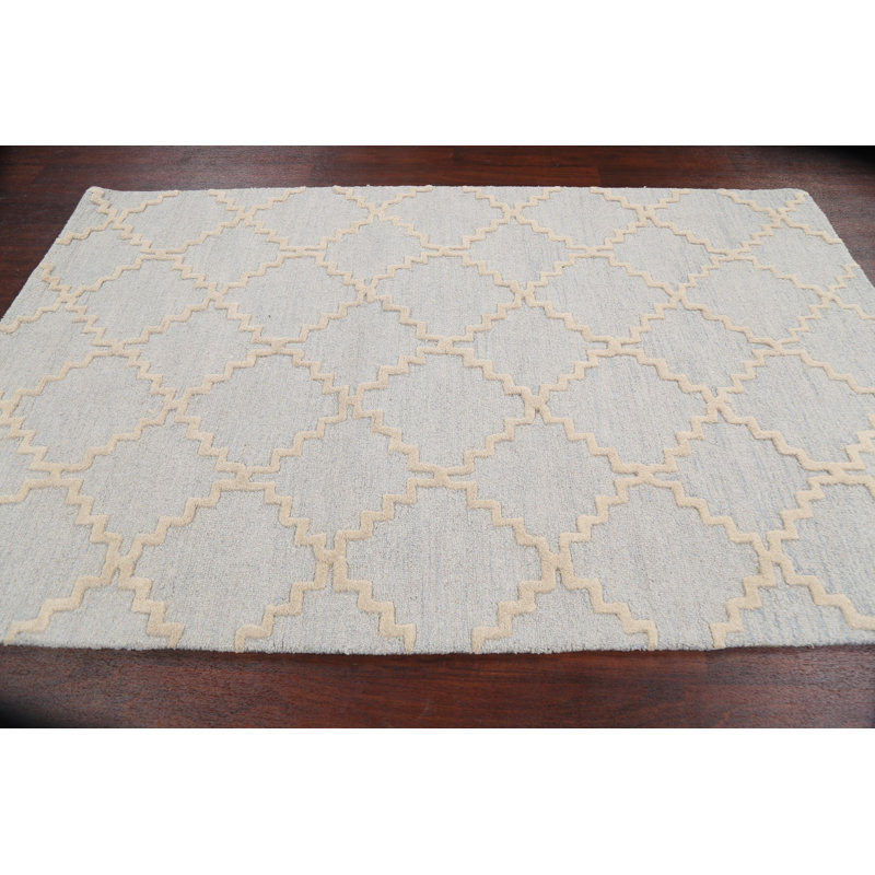 Tapis en laine touffeté à la main à motif géométrique gris