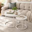 Table basse gigogne, ensemble de 2 tables basses rondes de 23,6 po, ensemble de tables gigognes en bois avec structure en métal, tables d'appoint pour le salon, la chambre et le balcon, blanc