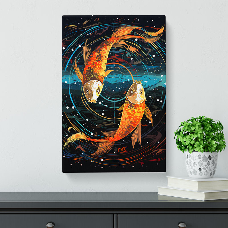 Pisces Fish Zodiac Colour Field - Wrapped Canvas, 76cm H x 50cm W x 3cm D