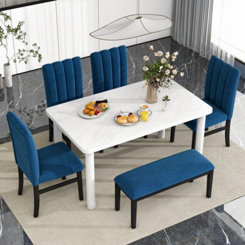 Ensemble de salle à manger carré L 36 po x l 36 po Lamarca, Bleu et noir, Bleu et noir
