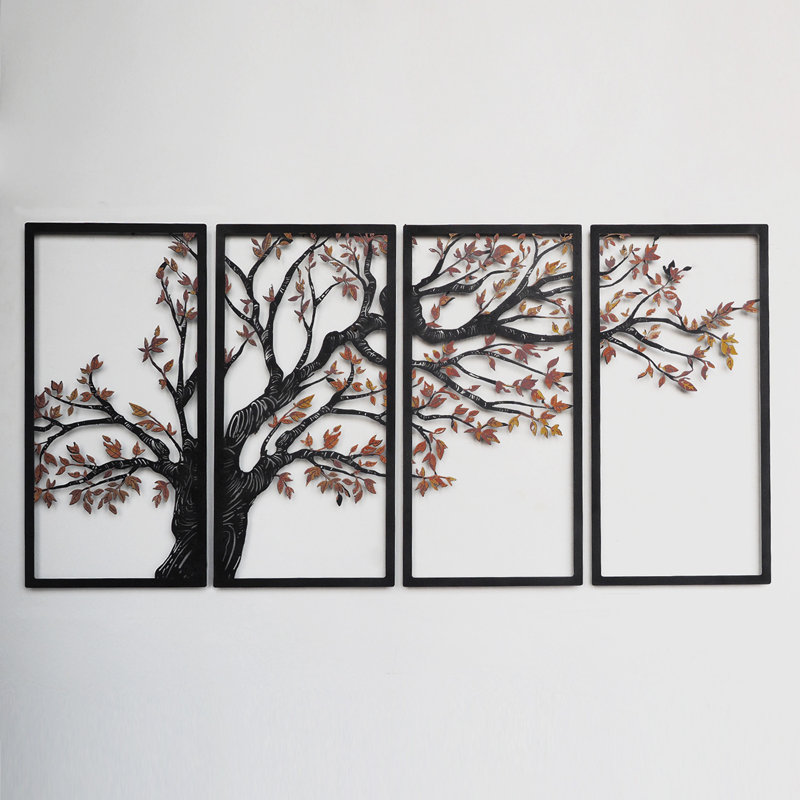 Seasons' Vibes Metal Wall Art Set 4 Piece - Tree of Life, 27" H x 59" W x 1" D, Autumn