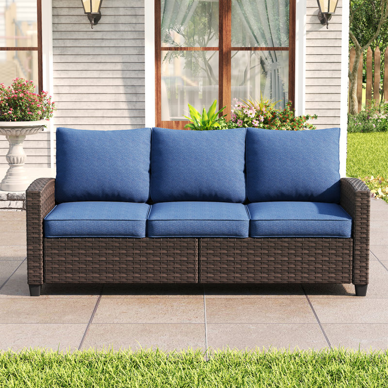 3-seater Patio Wicker Sofa Chairs with Cushions, Slate Blue