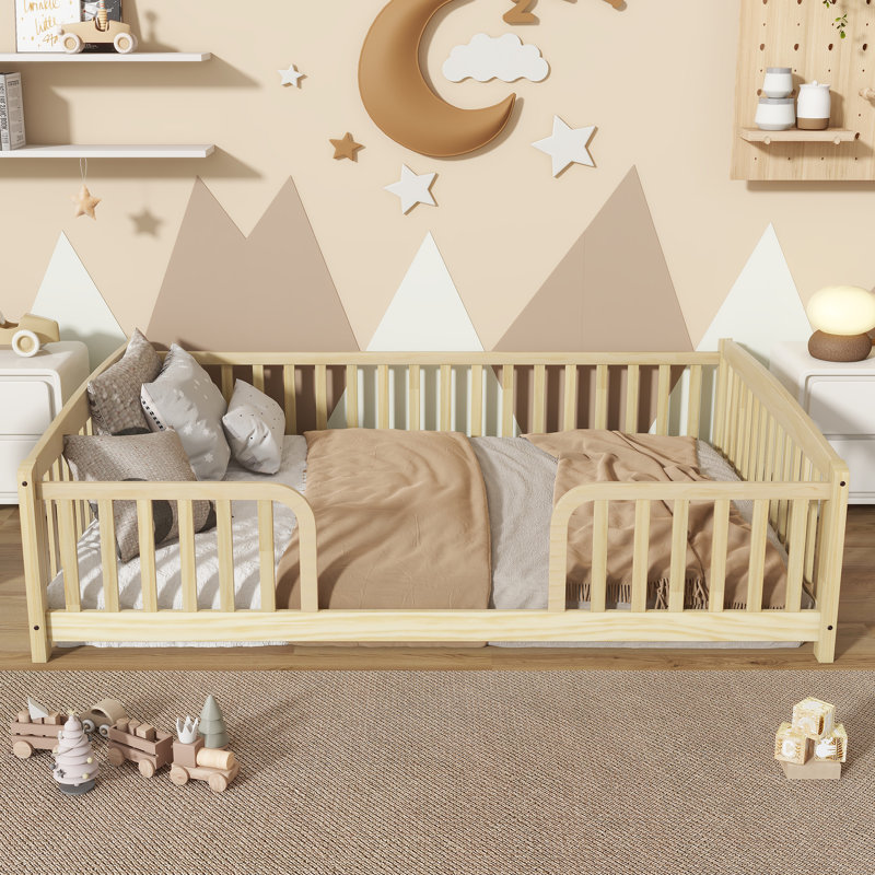 Lit pour tout-petit Montessori, structure en bois de pin (naturel, double), Lit double, Naturel