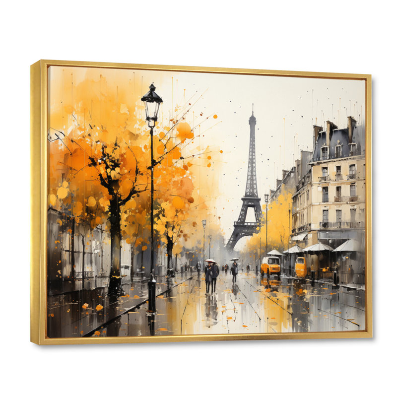 Jaune et gris, art de rue parisien - art mural Paris, H 34 po x l 44 po, Cadre flottant doré