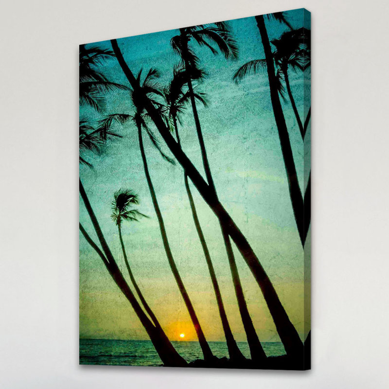 « tilting palms » par don schwartz, reproduction d’art sur toile tendue, H 18 po x l 12 po