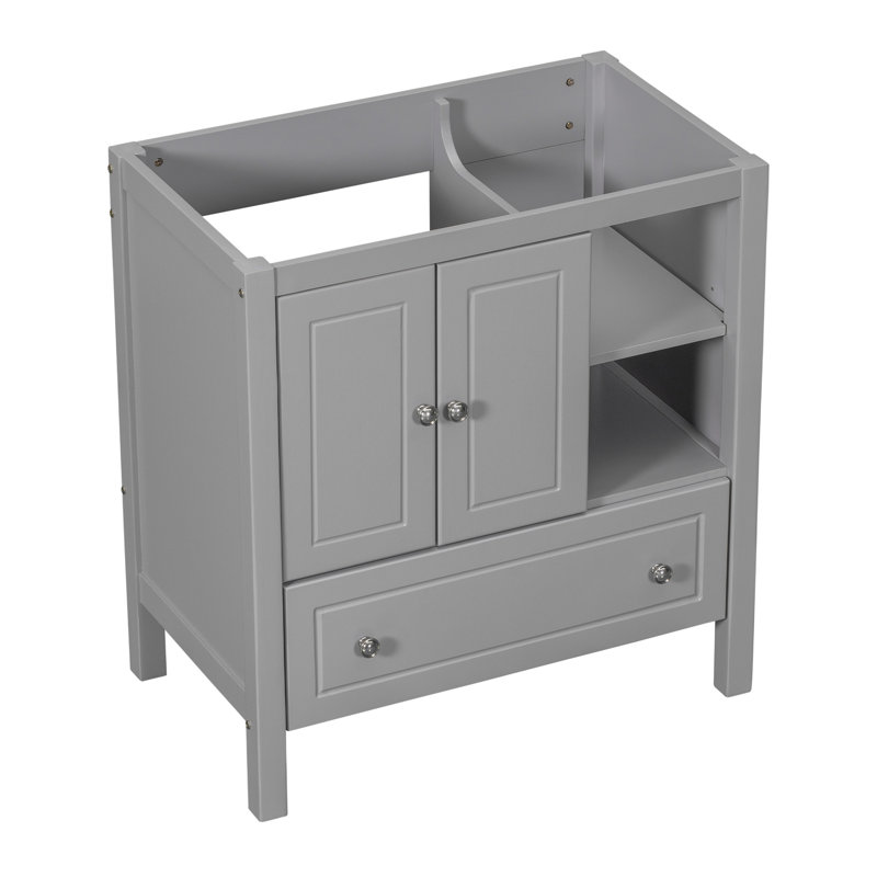 30" Gray Solid Pine Wood Bathroom Vanity Base with Storage