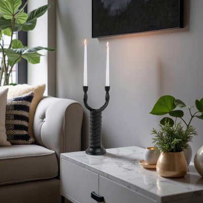 Aluminum Modern Pillar & Taper Candle Holder - Decorative Metal Candlestick Stand with Textured Design for Home, Office, Bedroom, and Living Room black 16"