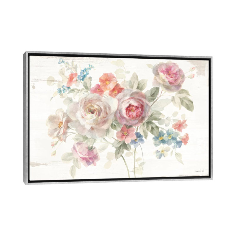 "Cottage Garden I" par Danhui nai, reproduction d’art, Pas de tapis, Toile avec cadre argenté, H 18 po x l 26 po x P 1,5 po