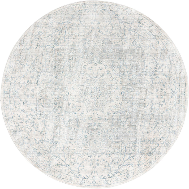 Tapis oriental gris / ivoire Kaleigh, Rond 5 pi 3 po