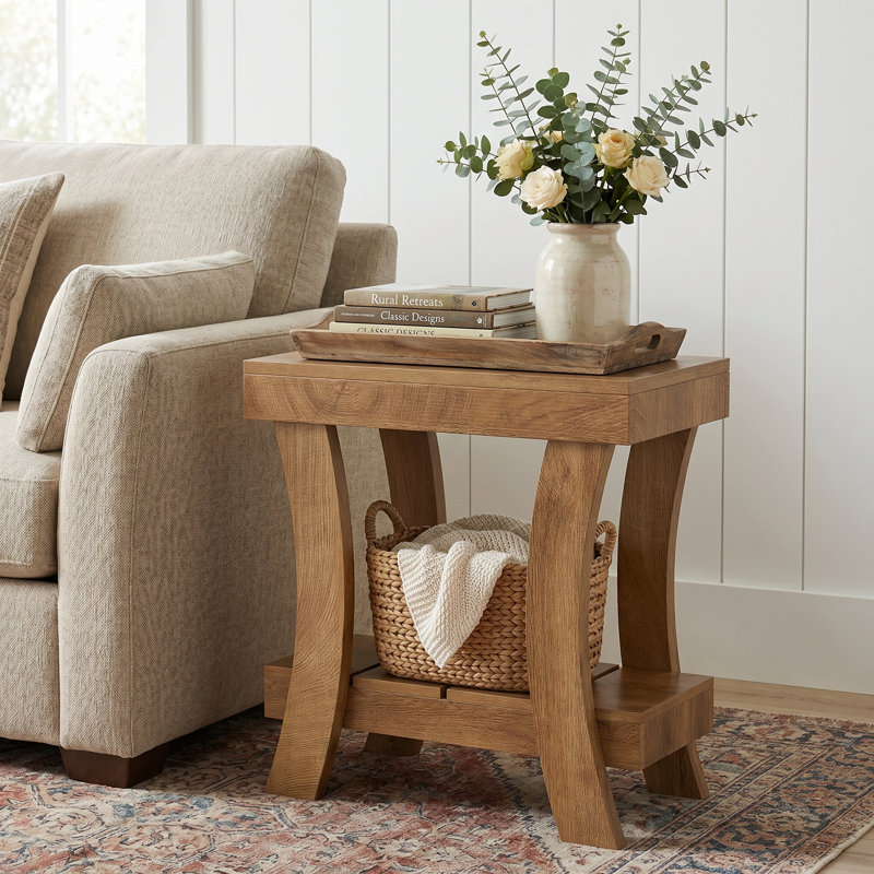 Pedestal End Table, Brown