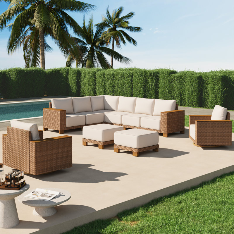 
Ensemble de conversation modulaire pour patio avec coussins 8 personnes Delysa, 3 Pcs: Sectional, 2 Ottomans