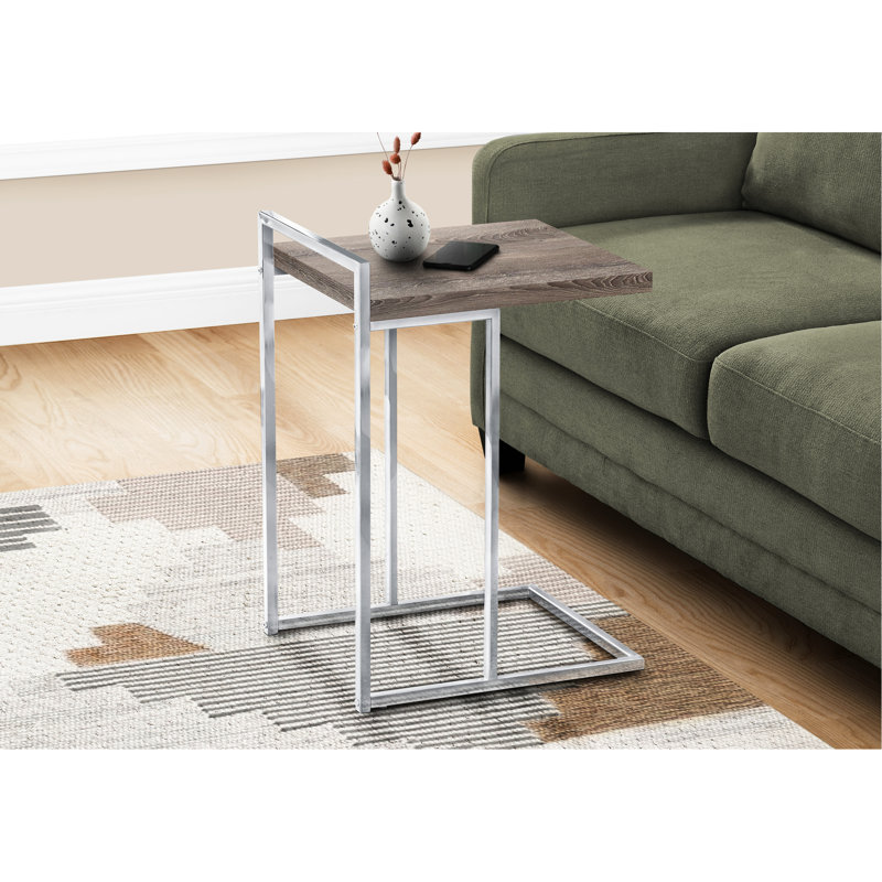 Table d'appoint avec plateau en stratifié brun et base en métal pour le salon et la chambre à coucher, 16 po de longueur x 18,42 po de largeur et 26,5 po de hauteur - Fin, brun, rectangulaire
