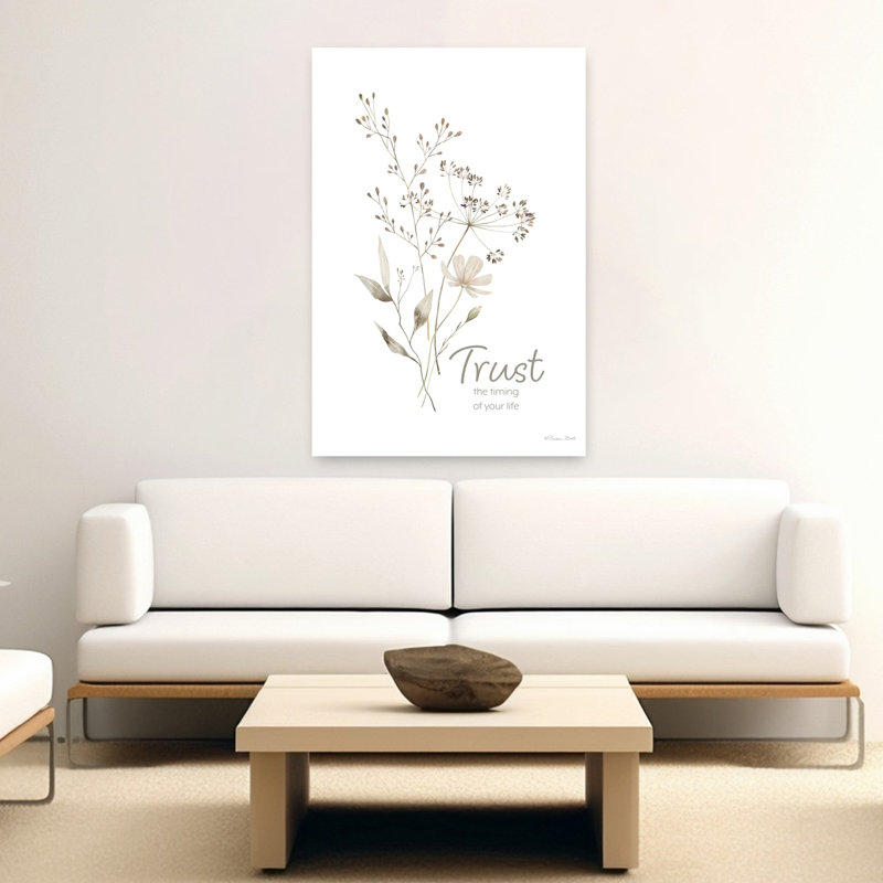 «Trust The Timing», art abstrait contemporain avec paysage floral, H 60 po x l 40 po