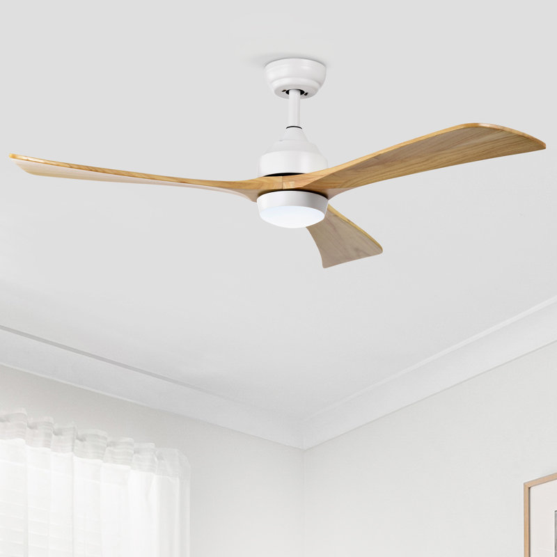 52"  Ceiling Fan With Lights Remote Control, White, Natural Wood