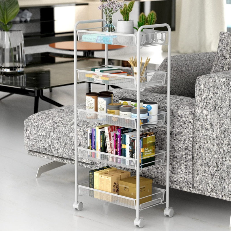 5‑Tier Wheeled Utility Storage Cart, Multi‑Purpose Craft Organizer Trolley Shelf