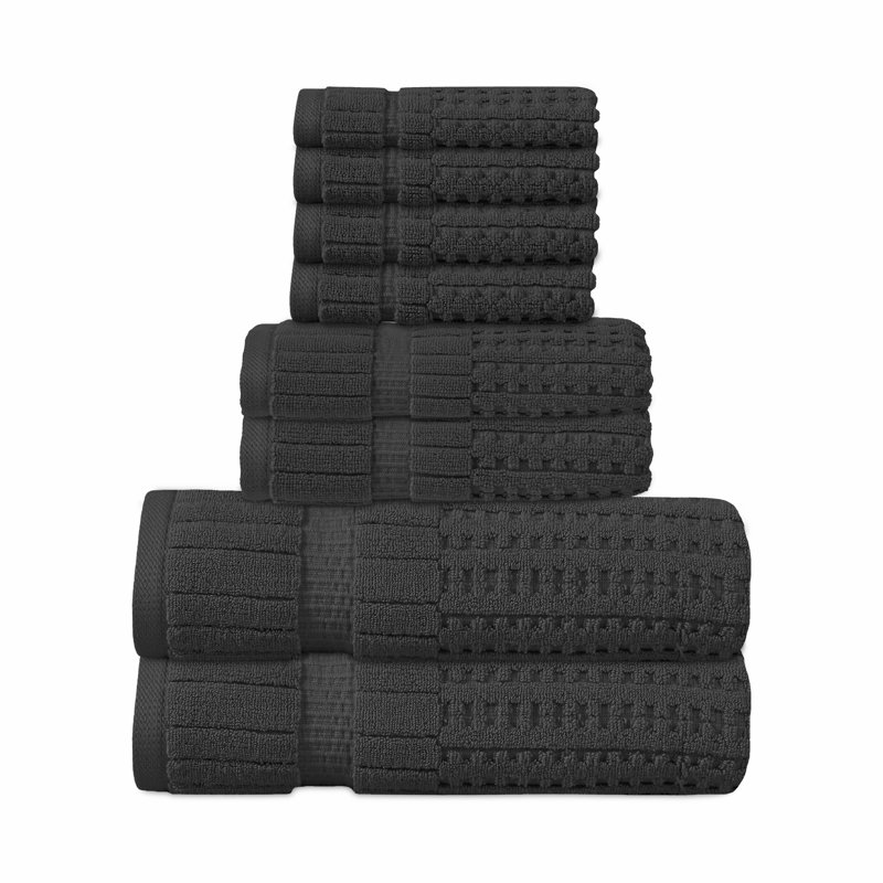 Ensemble de serviettes 8 pièces Willow - 100% coton peigné, qualité supérieure 630 g / m², gris foncé, ultra-doux et très absorbant (ensemble de 2 serviettes de bain, 2 essuie-mains, 4 serviettes)