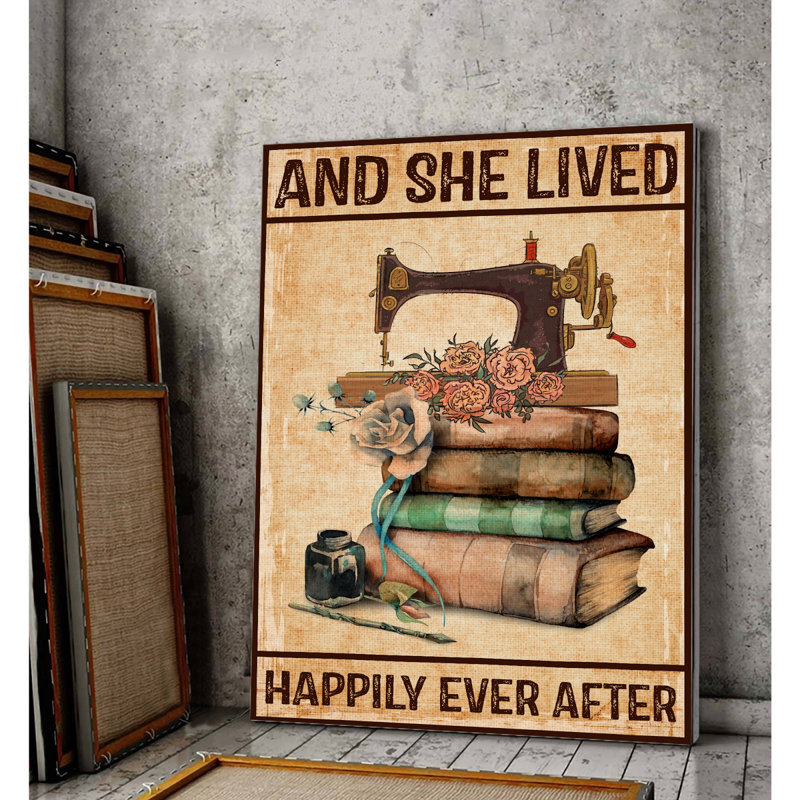 Sewing Machine - She Lived Happily Gallery Wrapped Canvas