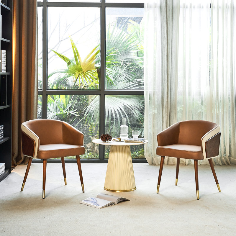 18.1'' H Genuine Leather Upholstered Armchair, Bright Brown