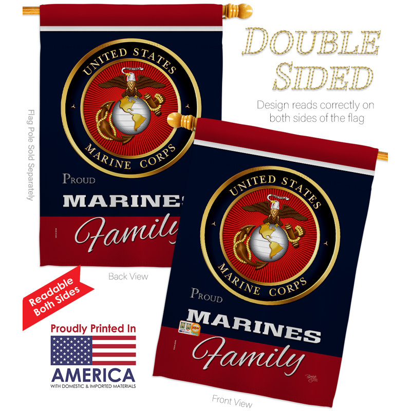 Marines en polyester à 2 côtés 40 x 28 po en famille fiers drapeau maison