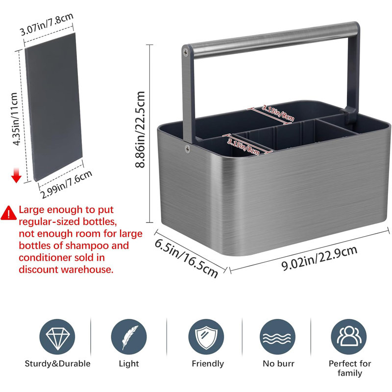 Organisateur de chariot de salle de bain compact avec poignée et séparateurs réglables