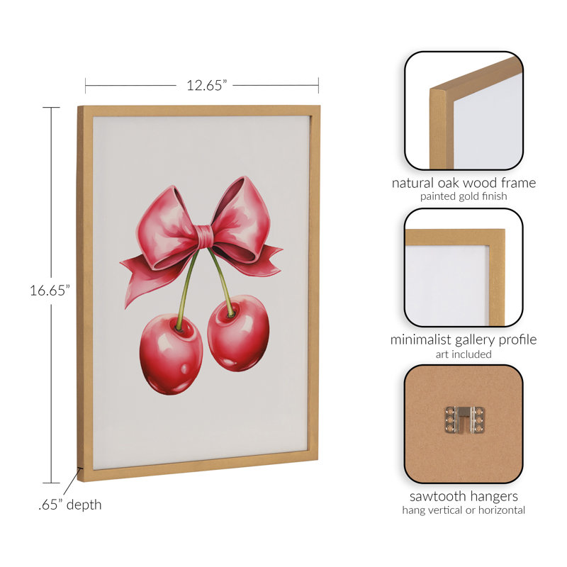 Drumheller Cute Hair Bow Wall Art, Gold Framed, 12.65" H x 16.65" W