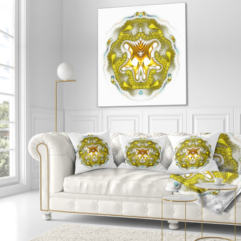 Grand coussin abstrait abstrait symétrique, 16 po x 1 po, Doré / Blanc, Coussin décoratif