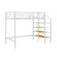 Lit mezzanine en métal de taille simple, avec une grille de rangement supérieure et une échelle de rangement latérale-2038859305