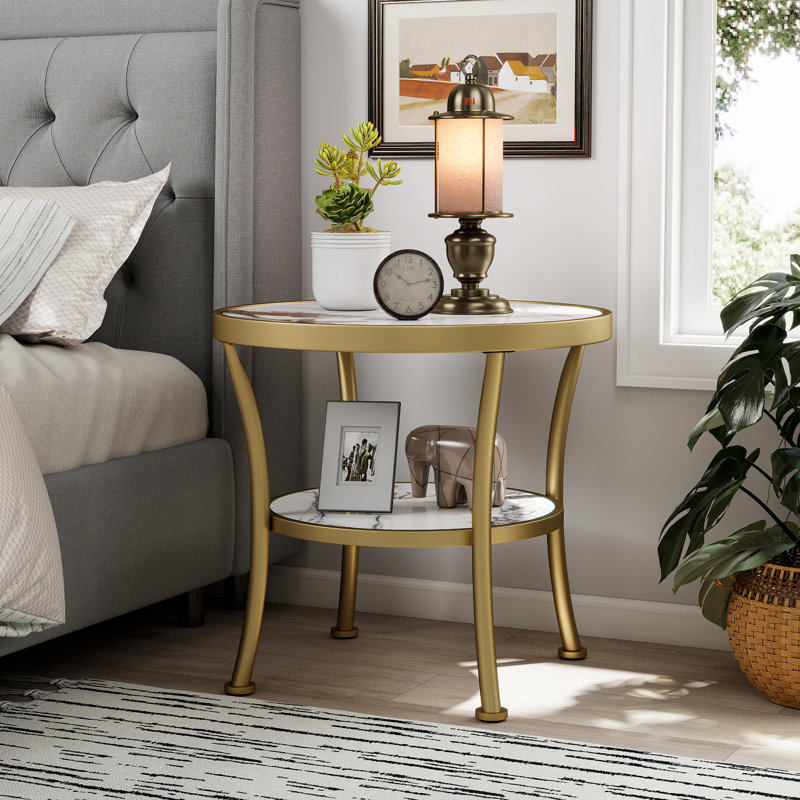 Aderes Wood End Table with Storage, White/Gold