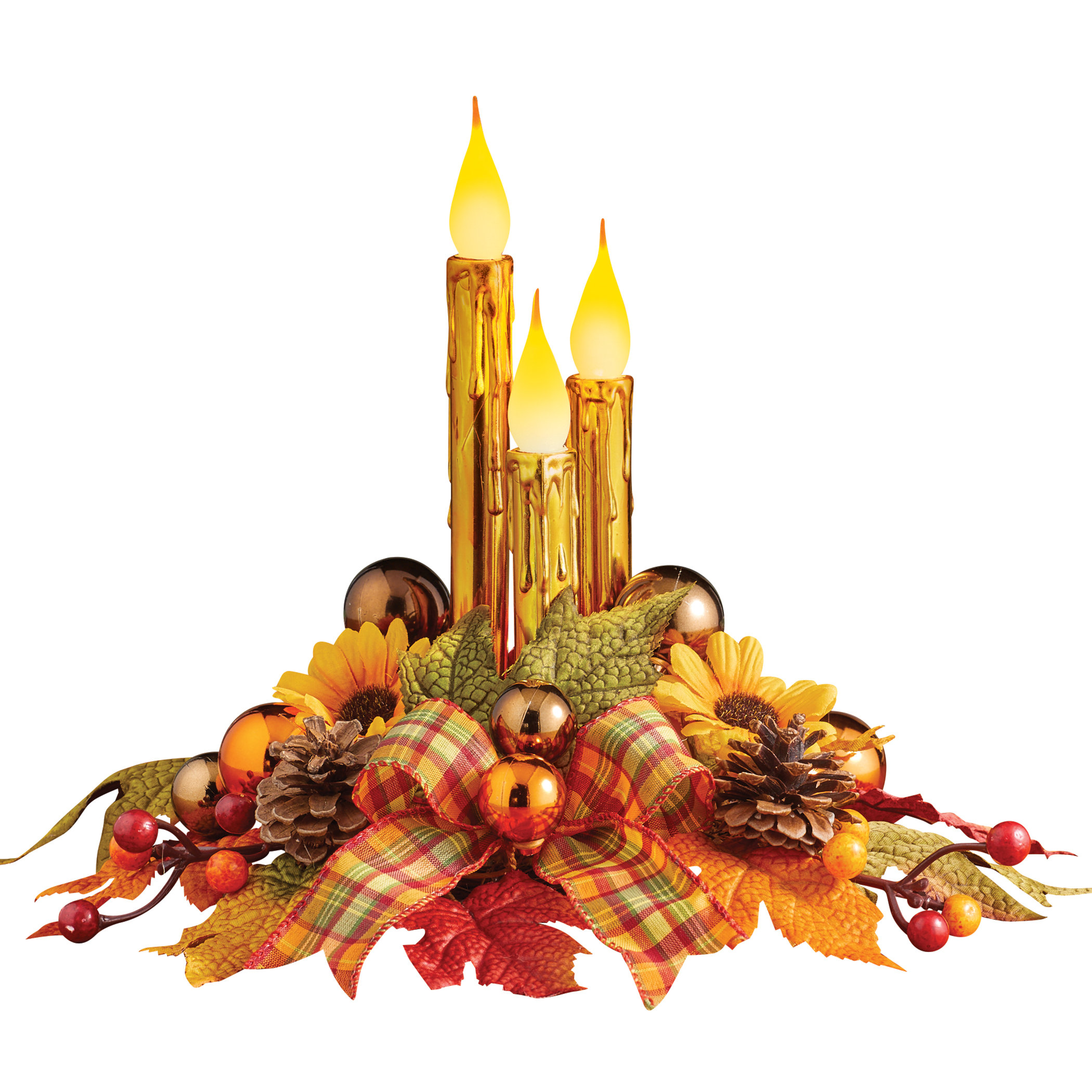 The Holiday Aisle® Sparkling Gold-Toned Taper Harvest Candle Centerpiece & Reviews | Wayfair