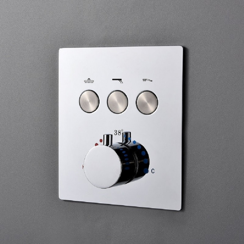 Pavia 22 Inch Chrome Wall Mount Waterfall Rain Shower System with Thermostatic LED Panel