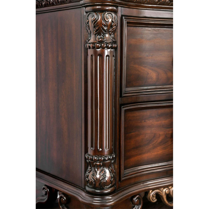 Table de chevet en marbre véritable avec 2 tiroirs, poignées en bronze antique et fabrication en bois robuste pour un décor de chambre à coucher élégant