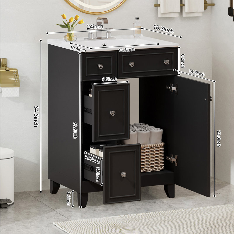Armoire de meuble-lavabo moderne 24 "avec lavabo en céramique