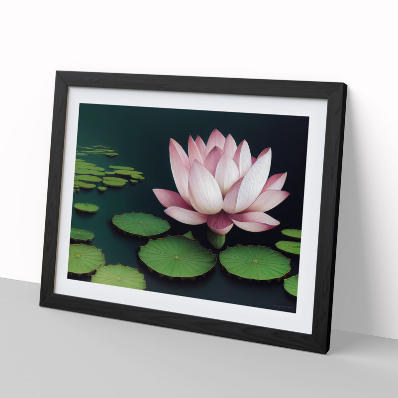 Effervescent Lotus Flower - Single Picture Frame Painting, 25cm H x 34cm W x 2cm D, Black