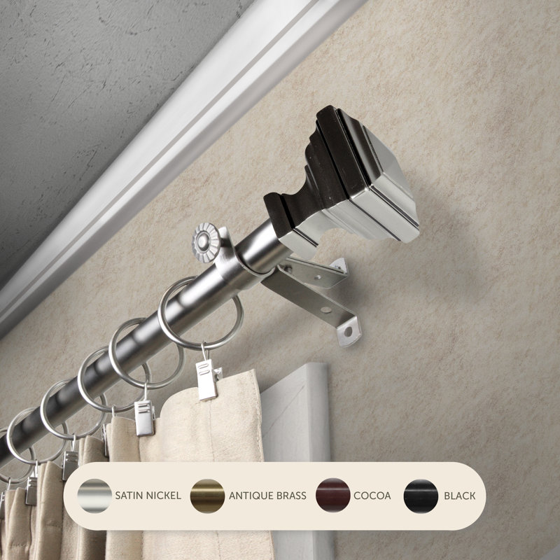 Adjustable Single Curtain Rod, Satin Nickel, 66" – 120"