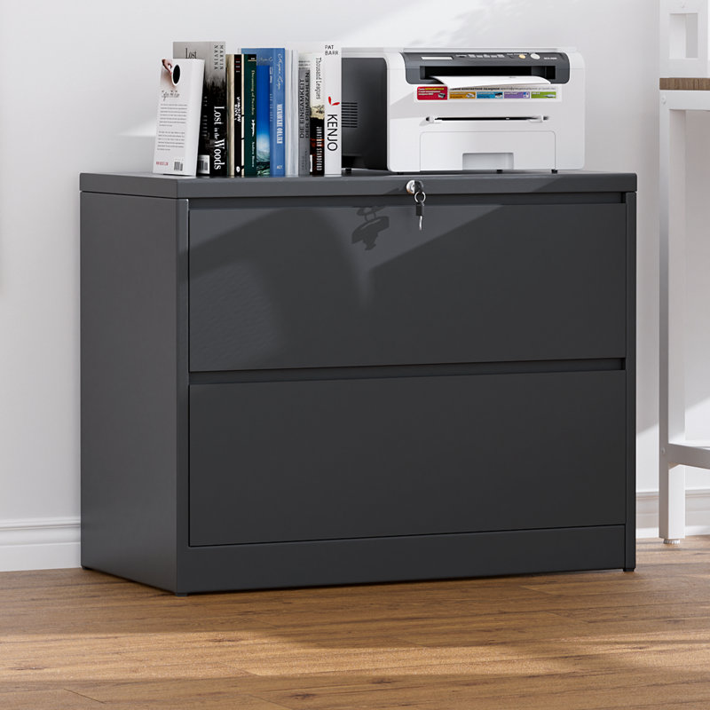 Ahanu 35.4'' Wide 2 -Drawer Steel File Cabinet, Black