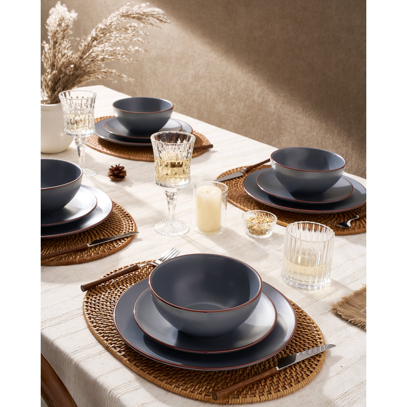 Stoneware Dinnerware Set Piece - Service for 6, Charcoal