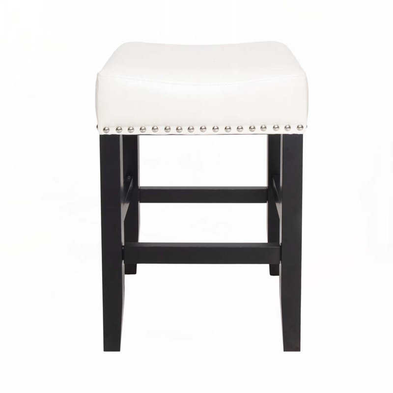 Ensemble de tabourets de bar en cuir et cuir avec tête cloutée, Ivoire ivoire
