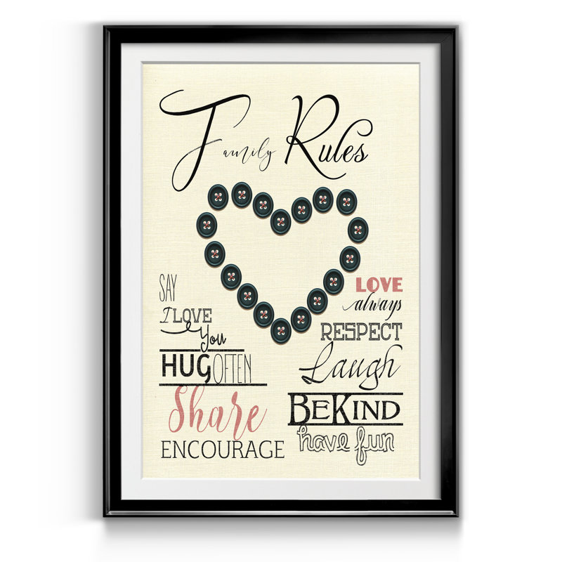 " Family Rules Buttons ", Black, 24" H x 18" W x 1" D