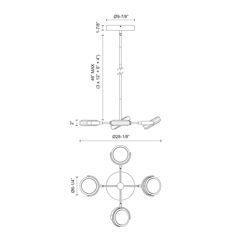 Blanco 4 - Light LED Chandelier, Urban Bronze/Alabaster