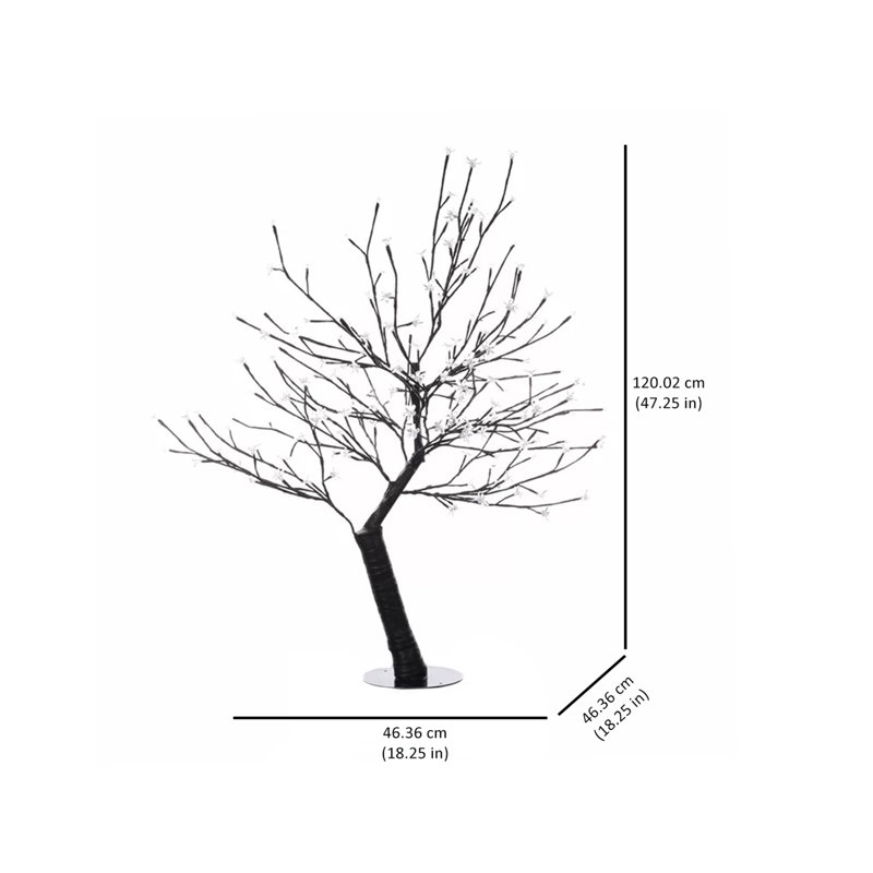 47.25in White Cherry Blossom Tree with LED Lights in Wooden Planter