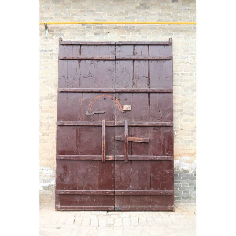 Massive Vintage Chinese Stained Wood Bi-Fold Patio Doors