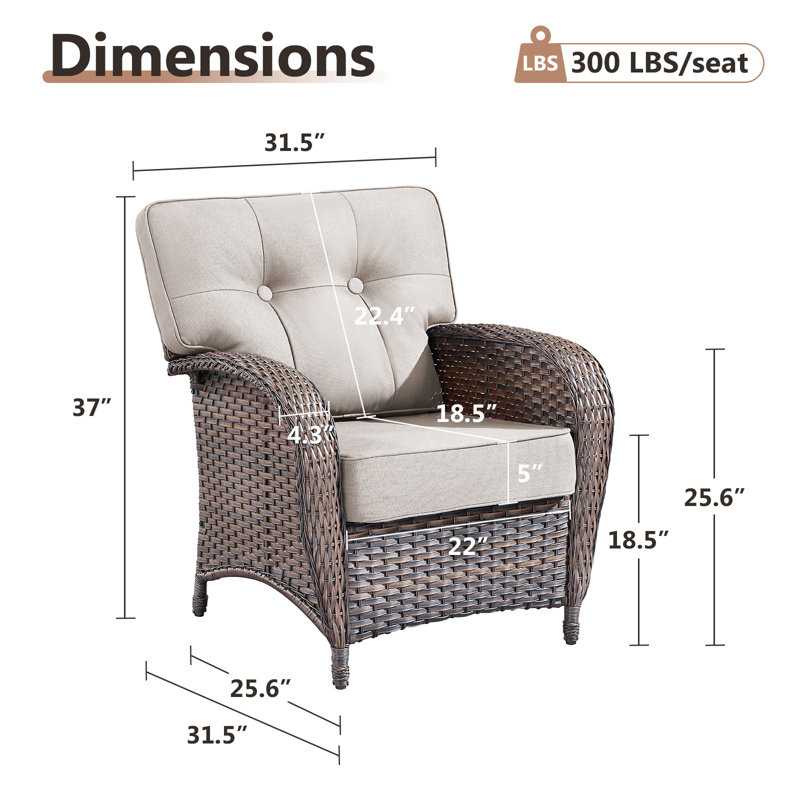 Agnes All-Weather Wicker Lounge Chairs With T-Back Cushions (Set Of 2), Beige