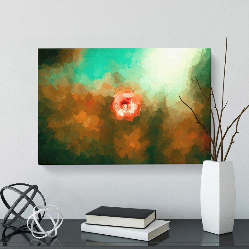 Lone Pink Flower In Abstract - Wrapped Canvas Painting, 50cm H x 76cm W x 3cm D