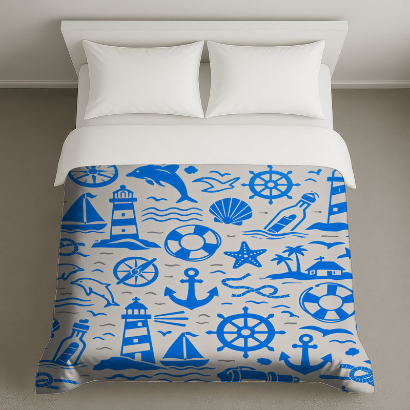 Housses de couette bleues nautiques, Queen