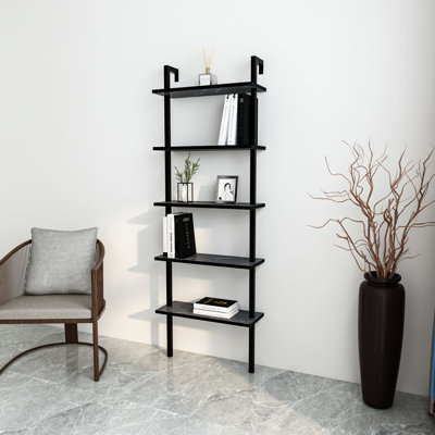 Modern Black Bookshelf with Metal Legs, 23.6 x 68.5 x 8.7 inches | 100% Melamine Coated Particle Board, Thickness: 0.7 inches | Numerous Adjustable Shelves, Wall-Mountable, Elegant Industrial Design for Home or Office