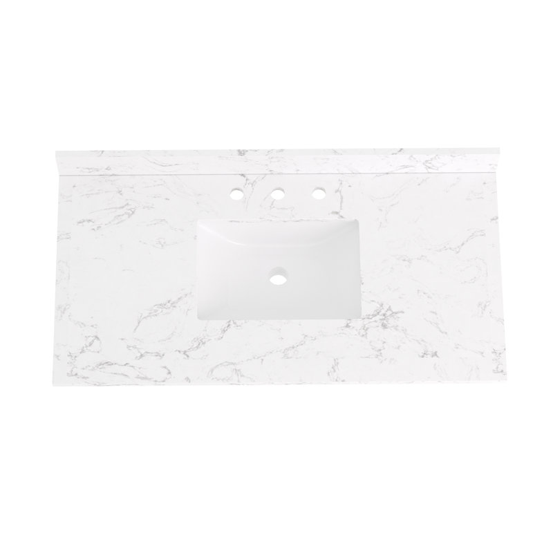 Plan de toilette simple lavabo de 42 pouces avec comptoir en pierre reconstituée blanche (base de meuble-lavabo non incluse)